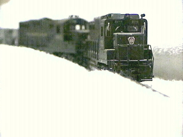 Photo of A GP 30 leads its train thru snow on my model RR