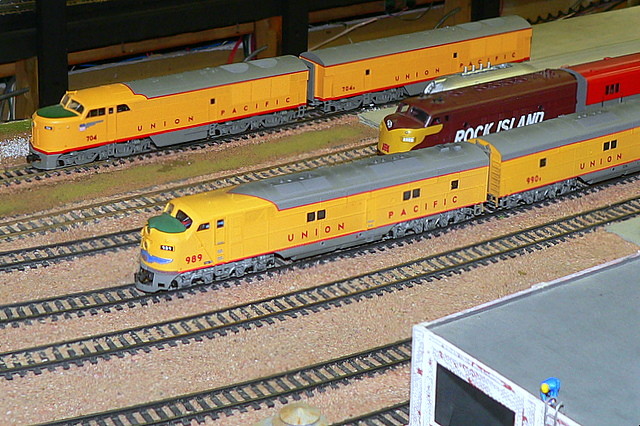 Photo of Union Pacific and RI diesels in HO-Gauge