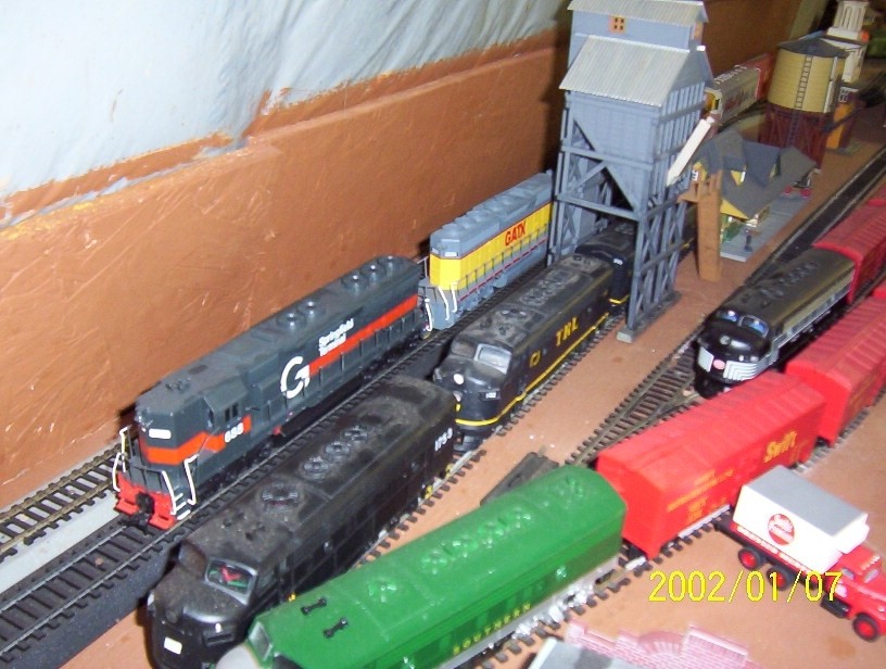 Photo of ho scale grs sd45 and two gatx sd40-2's on my layout