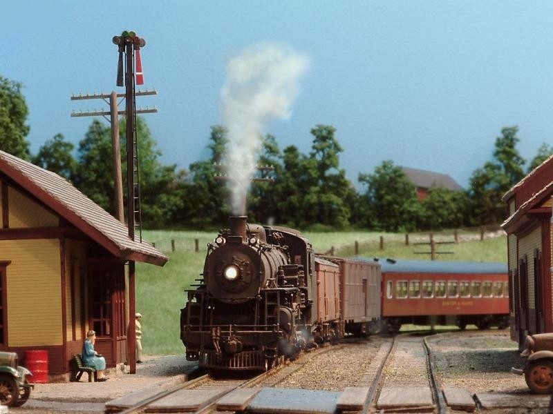 Photo of B&M model railroad scene.